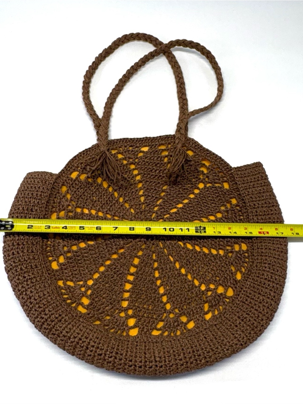 Vintage Sturdy Circular Macrame Crochet Shoulder Bag Sunburst Motif Large - Picture 7 of 7
